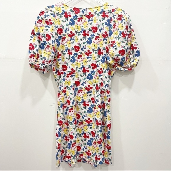 Rixo Target Puff Sleeve Linen Multicolor Floral Button Front Mini Dress Size 2 - Picture 2 of 10